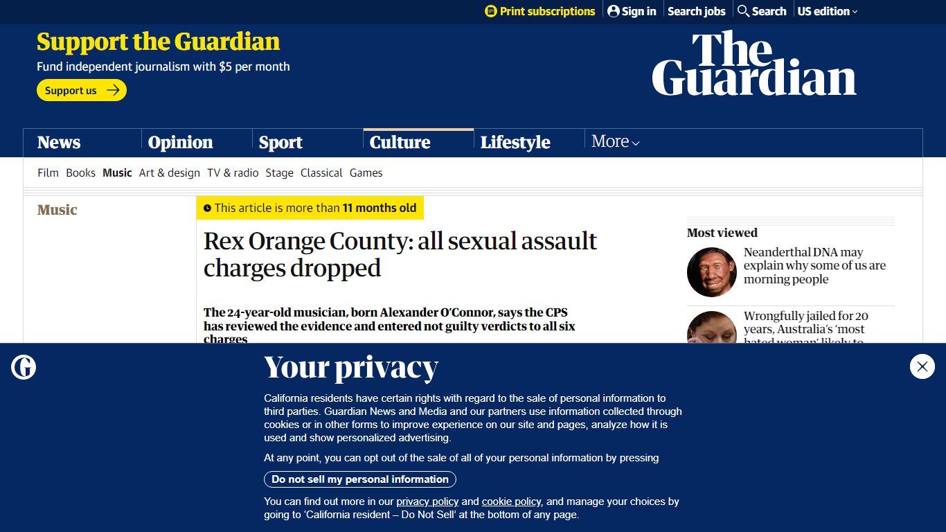 Rex Orange County: all sexual assault charges dropped